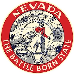 vintage 1950 style NV Las Vegas Nevada The Battle Borne State rétro Travel decal autocollant carte de l'état autocollant