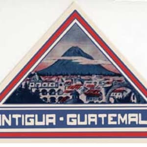 vintage années 1960 style Antigua Guatemala Amérique centrale Decal de voyage autocollant carte de l'état