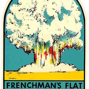 Vintage 1950 style Français Flat NV Nevada site d'essai de bombe nucléaire rétro voyage autocollant autocollant carte de l'état