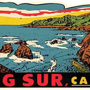 Style vintage des années 1950 Big Sur California CA autocollant de voyage rétro carte de l'état