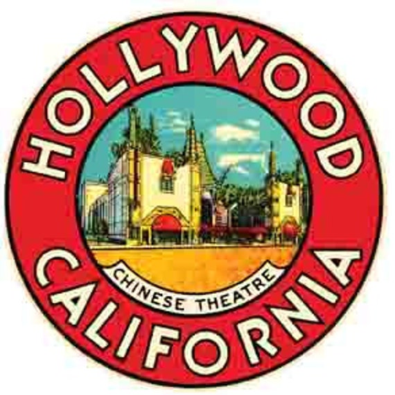 Hollywood California CA Los Angeles Vintage 1950's Style Travel Decal Sticker Hollywood California CA Los Angeles Vintage 1950's Style Travel Decal Sticker