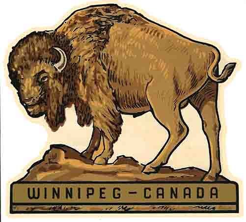 Vintage  1950's style  Canada  Winnipeg  bison  retro  travel decal  sticker state map