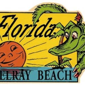 Vintage 1950 's stijl Delray Beach Florida Alligator retro reizen sticker sticker staat kaart