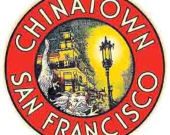 Vintage 1950 Stil Chinatown San Francisco CA Runde Retro-Reise-Aufkleber-Aufkleber-Zustandskarte