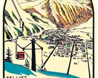 Vintage  1950's style  Jackson Hole WY  Wyoming National Park  snow skiing    retro  travel decal  sticker state map