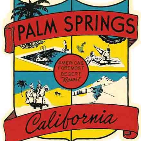 Vintage  1950's style  Palm Springs  California   CA   retro  travel decal  sticker state map