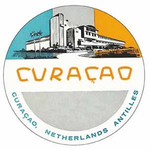 vintage années 1950 style Curaçao Dutch Caribbean Island Aruba plongée rétro voyage autocollant autocollant carte de l'état