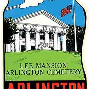 Vintage 1950er Jahre Stil Arlington National Cemetery Washington DC militär patriotisch USA Retro Reise Aufkleber Aufkleber Zustand Karte