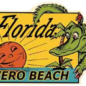 Mappa dello stato adesiva da viaggio retrò in stile vintage anni ’50 di Vero Beach FL Florida