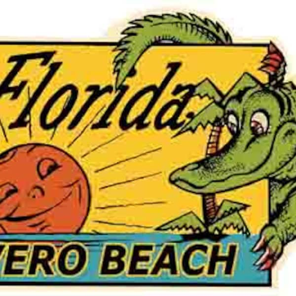 Vintage  1950's style  Vero Beach FL  Florida    retro  travel decal  sticker state map