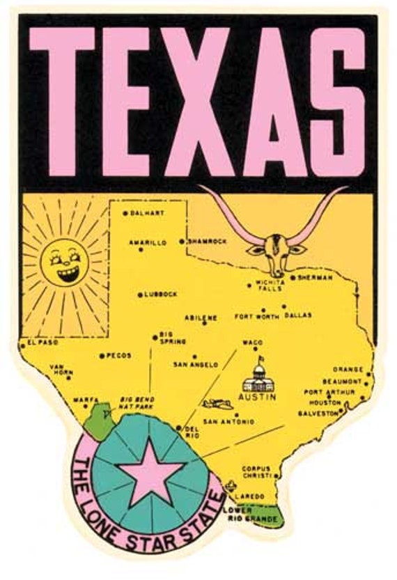 Vintage 1950's Style Texas Dallas Houston Austin El Paso Retro