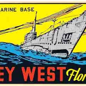 vintage années 1950 style Florida Keys Key West Submarine Base US Navy Largo Marathon Islamorada rétro Voyage autocollant autocollant carte de l'état