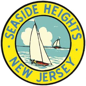 Vintage 1950er Jahre Stil Seaside Heights NJ New Jersey Strand Retro Reise Aufkleber Aufkleber Landkarte