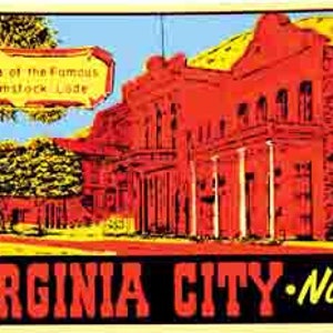 Adesivo de decalque de viagem retrô estilo Virginia City NV Nevada estilo vintage dos anos 1950, mapa do estado