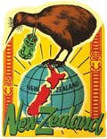 Vintage  1950's style  New Zealand    retro  travel decal  sticker state map