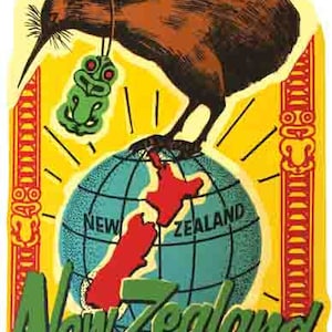 Vintage Neuseeland Retro-Reise-Aufkleber Zustand 1950 Karte