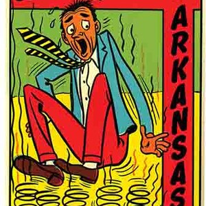 Vintage 1950 's stijl Hot Springs AR Arkansas cartoon retro reizen sticker sticker staat kaart