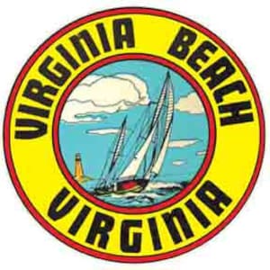 Carte de l'état de Virginia Beach, VA, style vintage des années 1950, autocollant de voyage rétro, carte de l'état