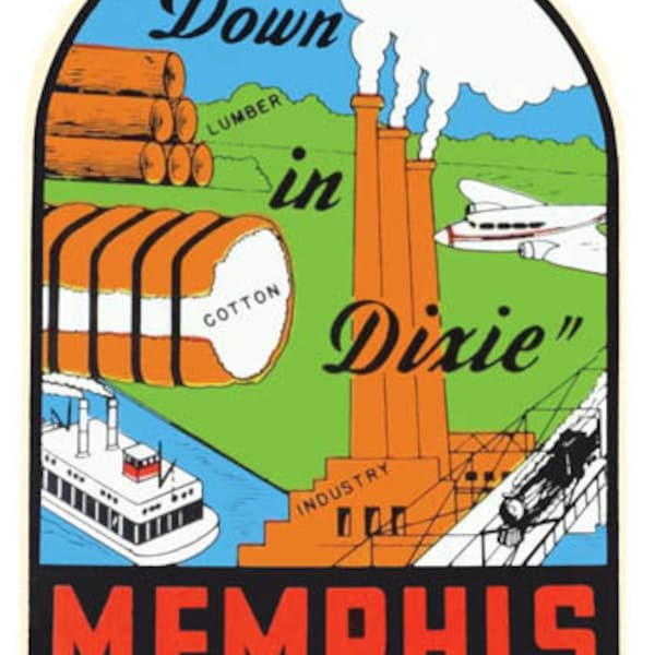 Vintage  1950's style   Memphis TN  Tennessee  Mississippi River    retro  travel decal  sticker state map