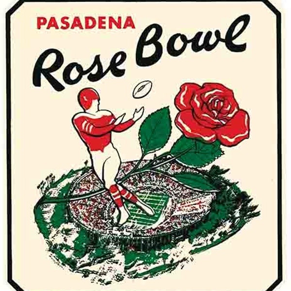 Vintage  1960's style  CA California Pasadena  Rose Bowl   football  retro  travel decal  sticker state map