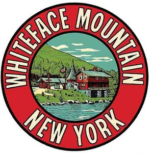Vintage  1950&#39;s style  Whiteface Mountain NY  New York   retro  travel decal  sticker state map
