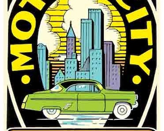 Vintage 1950er Jahre Stil Motor City Detroit MIMichigan Retro Reise Aufkleber Aufkleber Zustand Karte