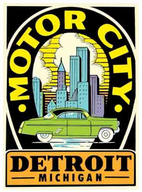 Detroit  MI Michigan  Vintage 1960's Style   Travel Decal  Sticker  Label 