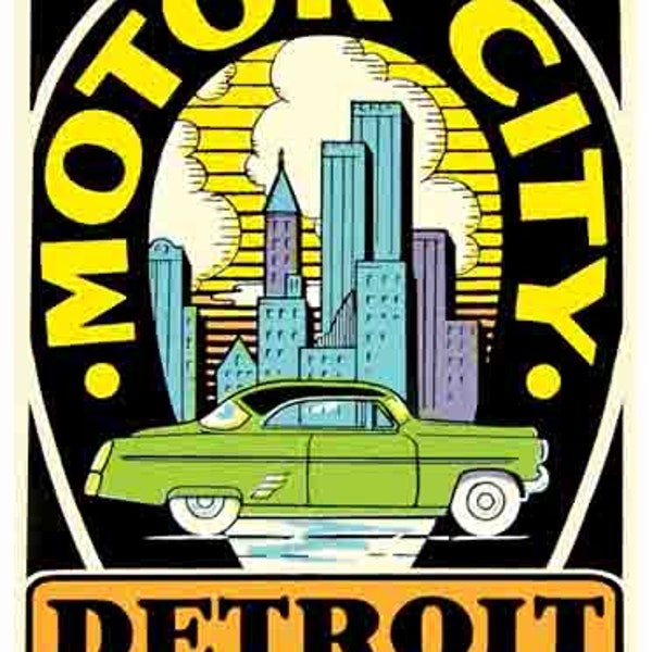 Vintage  1950's style  Motor City  Detroit MI  Michigan   retro  travel decal  sticker state map