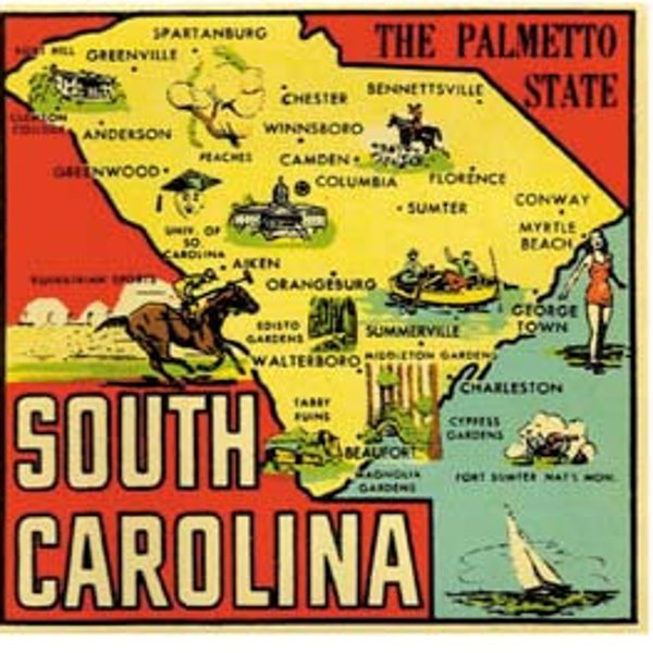 Vintage 1950 Stil SC South Carolina State Capitol retro Reise Aufkleber Aufkleber Zustand Karte