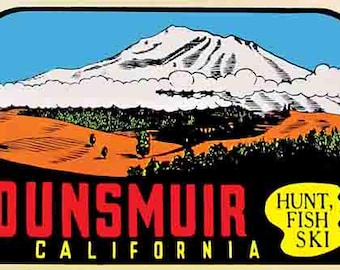 Vintage 1960er Jahre Dunsmuir California CA Ski Jagdfischerei Retro Reise Aufkleber Aufkleber Zustand Karte
