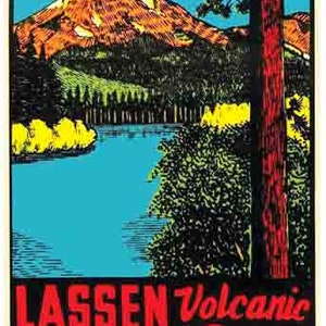 vintage 1950's style Lassen National Park CA California rétro voyage décalque autocollant carte de l’État