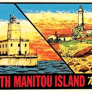 Vintage 50er Jahre Stil South Manitou Island, MI retro Reise Aufkleber Aufkleber Zustand Karte