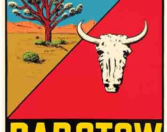 Vintage  1950's style  Barstow    California  CA  death valley retro  travel decal  sticker state map