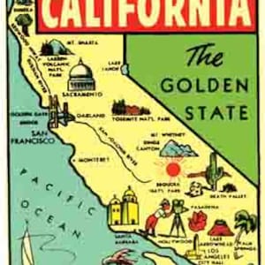 Autocollant de voyage rétro California Golden State style années 60, carte de l'état