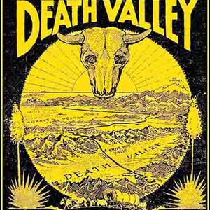 Vintage jaren 1950 stijl Death Valley California CA National Park Stovepipe retro reissticker sticker staat kaart