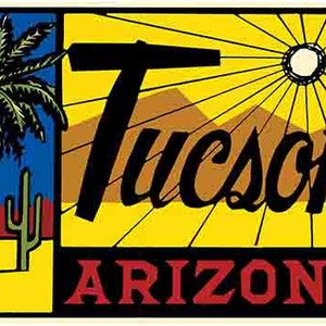 vintage années 1960 style Tucson Arizona AZ désert rétro voyage autocollant autocollant carte d’état