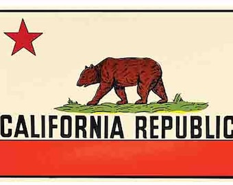 Drapeau de la République de Californie, style vintage des années 1950, carte de l'état de l'autocollant de voyage rétro CA