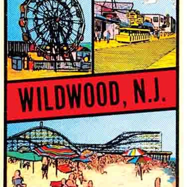 vintage 1950's style Wildwood NJ New Jersey shore coast beach boardwalk retro voyage décalcul autocollant carte de l’état