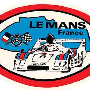 Vintage jaren 1950 stijl Le Mans Frankrijk auto auto race racen Formule 1 reissticker sticker staat kaart