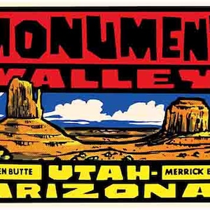 Vintage 1950 's stijl Monument Valley National Park UT AZ Utah Arizona retro reizen sticker sticker staat kaart