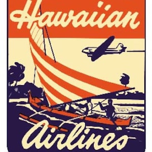 Style vintage des années 1950, Hawaiian Airlines, carte de l'état de l'autocollant de voyage rétro des îles Hawaï