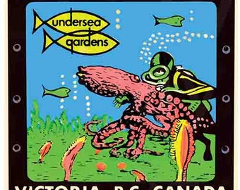 Vintage  1950's style  Undersea Gardens  Victoria Canada  retro  travel decal  sticker state