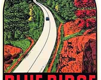 Vintage  1950's style Blue Ridge Parkway Great Smoky Mountains Virginia Tennessee North Carolina GA  retro  travel decal  sticker