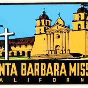 Vintage 1950 Stil Santa Barbara California CA Mission retro Reise Aufkleber Aufkleber Zustand Karte