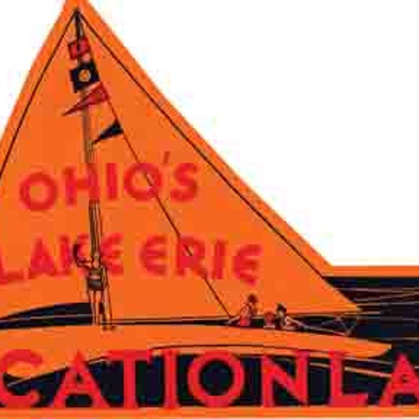 Vintage  1950's style  Lake Erie  Ohio   Vacationland  great lakes  Cleveland   retro  travel decal  sticker state map