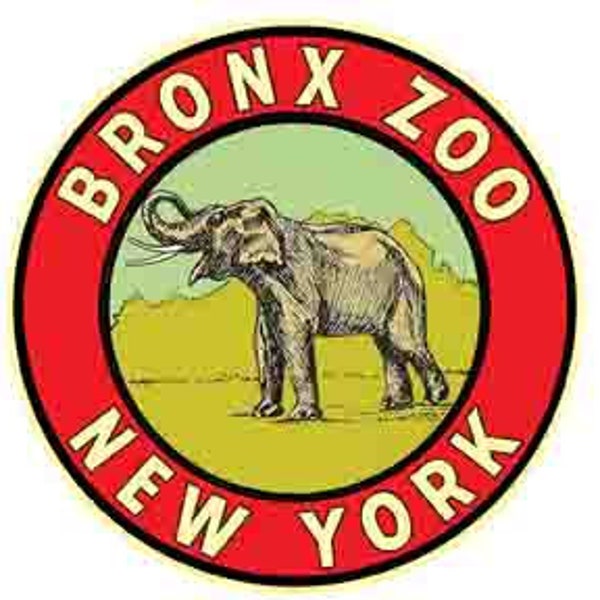 Vintage  1950's style  Bronx Zoo NYC  New York City          retro  travel decal  sticker state map