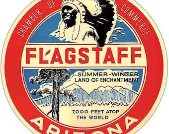 Vintage 1950er Jahre Stil Flaggestaff AZ Arizona Retro Reise Aufkleber Aufkleber Zustand Karte