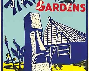 Vintage 50er Jahre Stil Tiki Gardens Florida FL Indian Rocks Beach Retro Reise Aufkleber Aufkleber Zustand Karte