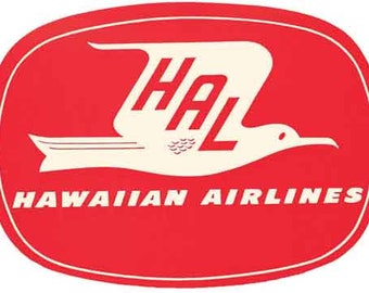 Vintage  1950's style Hawaiian Airlines  Airline  Hawaii Islands retro  travel decal   sticker luggage baggage label