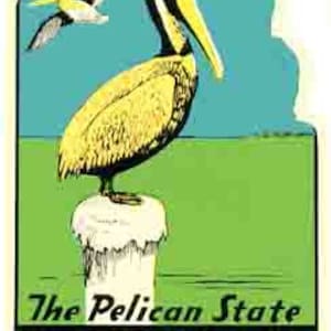 Vintage 1950 Stil Louisiana State Karte New Orleans Baton Rouge der Pelikan Staat retro Reise Aufkleber Aufkleber Aufkleber